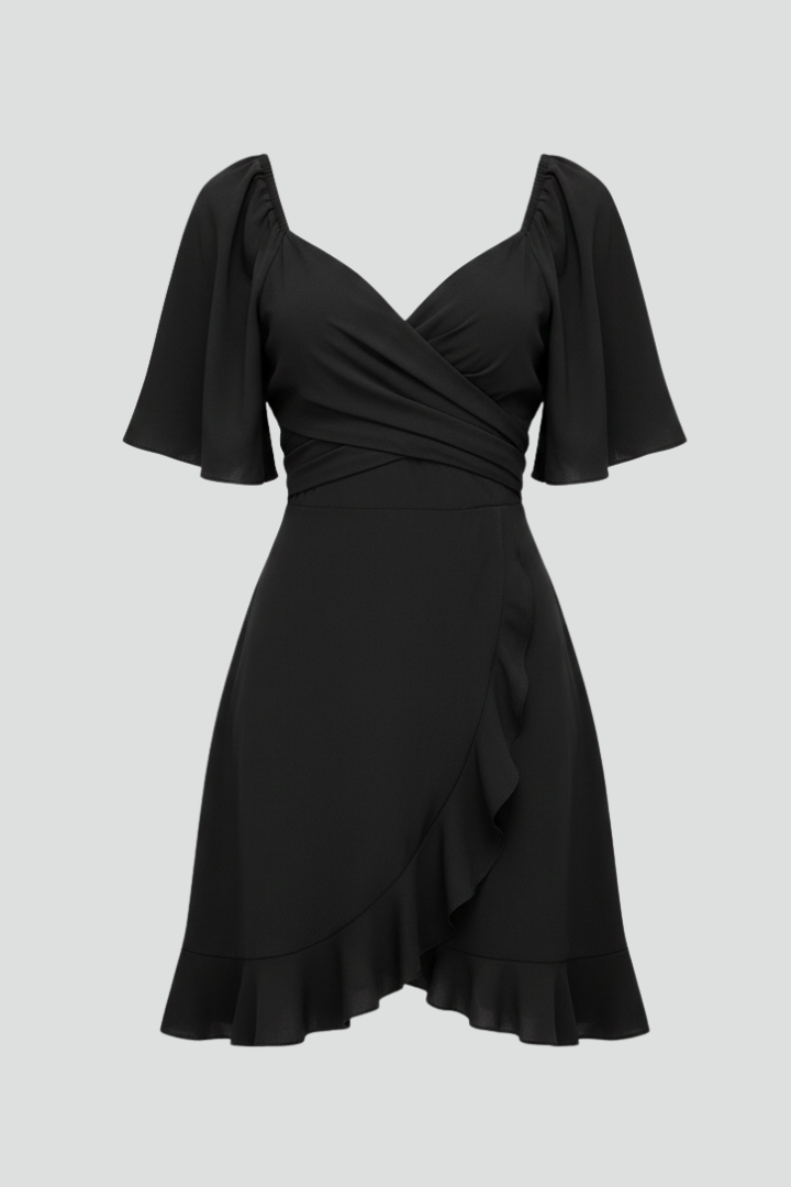 Nessia | Women's Short Dress with V-Neck and Ruffle Hem