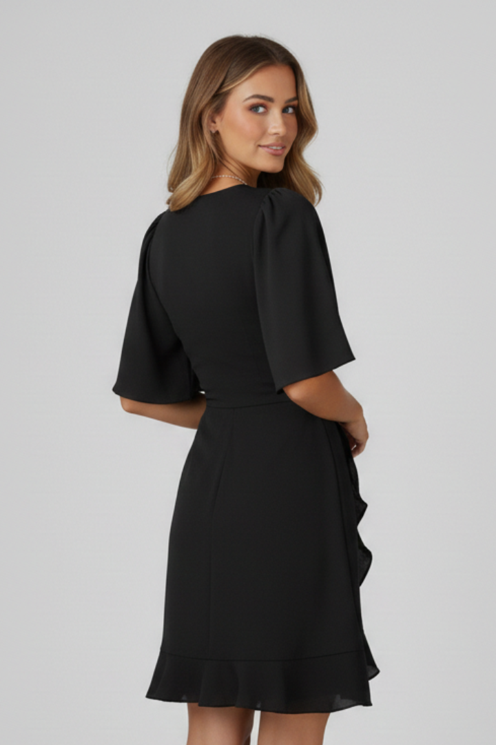 Nessia | Women's Short Dress with V-Neck and Ruffle Hem