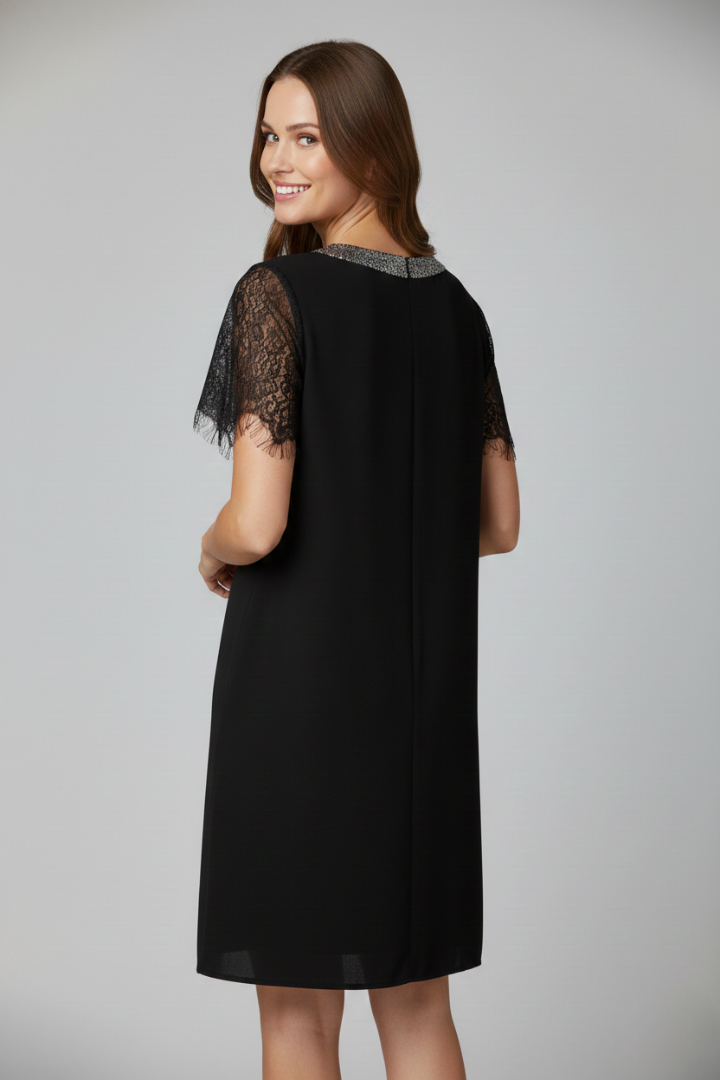 Lilias | Women's Short Dress with V Neckline and Lace Sleeves