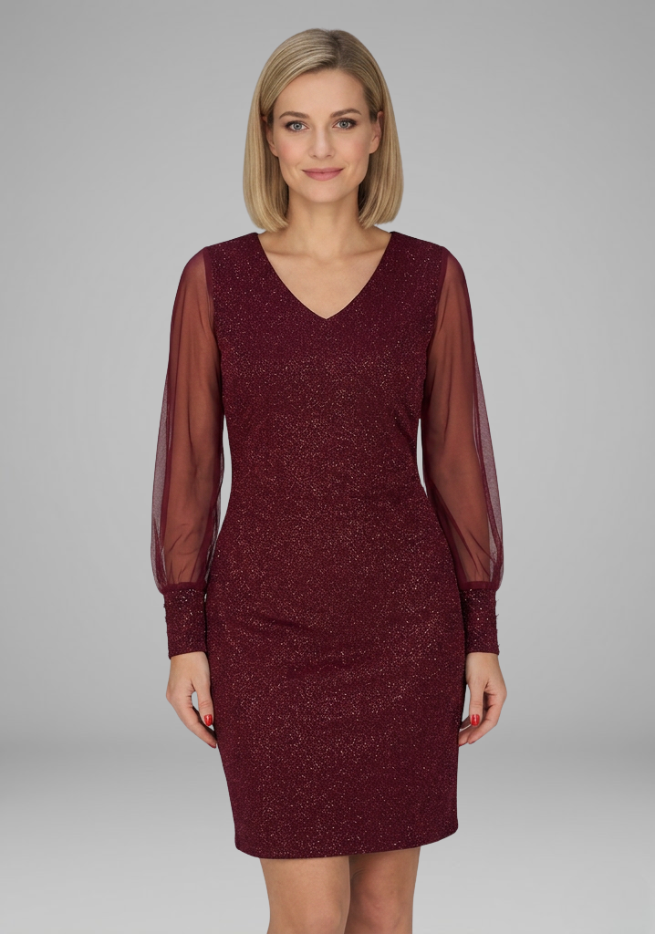 Merritt | Women's Short Dress with V Neckline and Long Sleeves