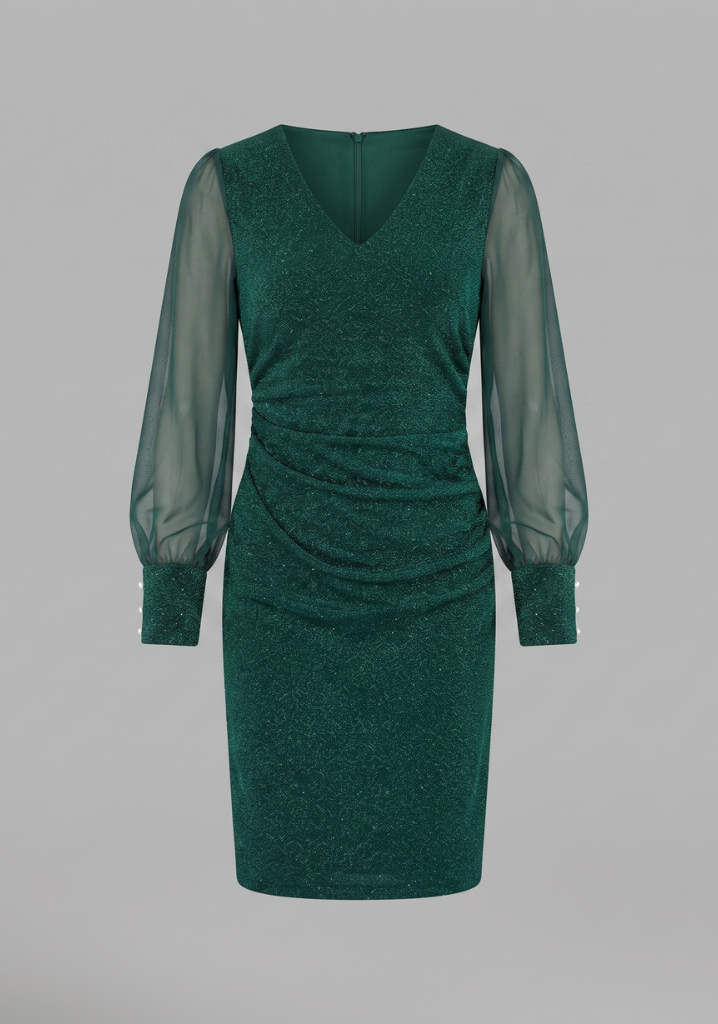 Merritt | Women's Short Dress with V Neckline and Long Sleeves
