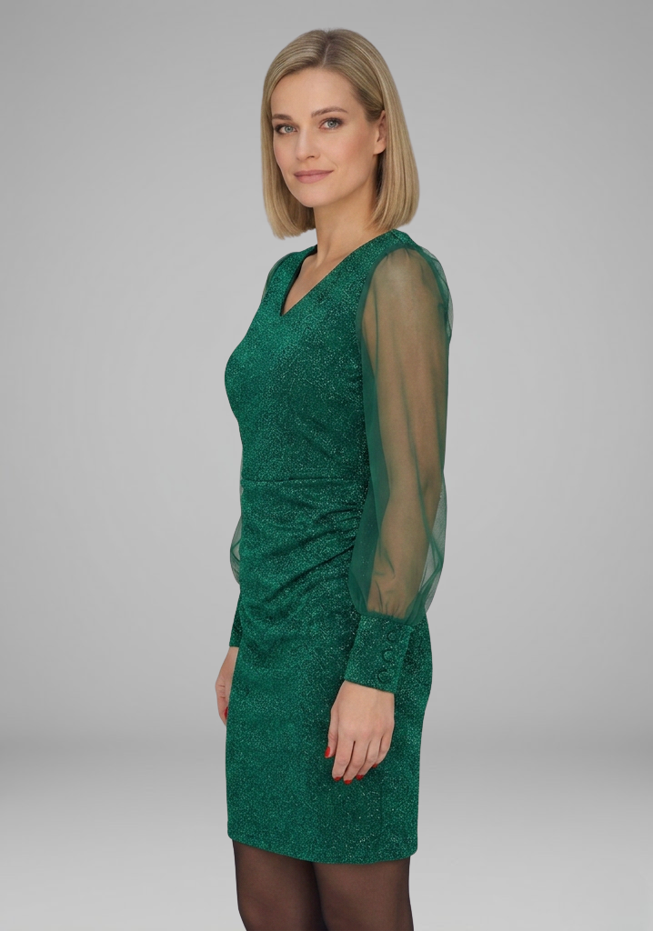 Merritt | Women's Short Dress with V Neckline and Long Sleeves