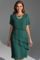 Flavia | Women's Short Sleeve Dress with Layered Front and Straight Hem