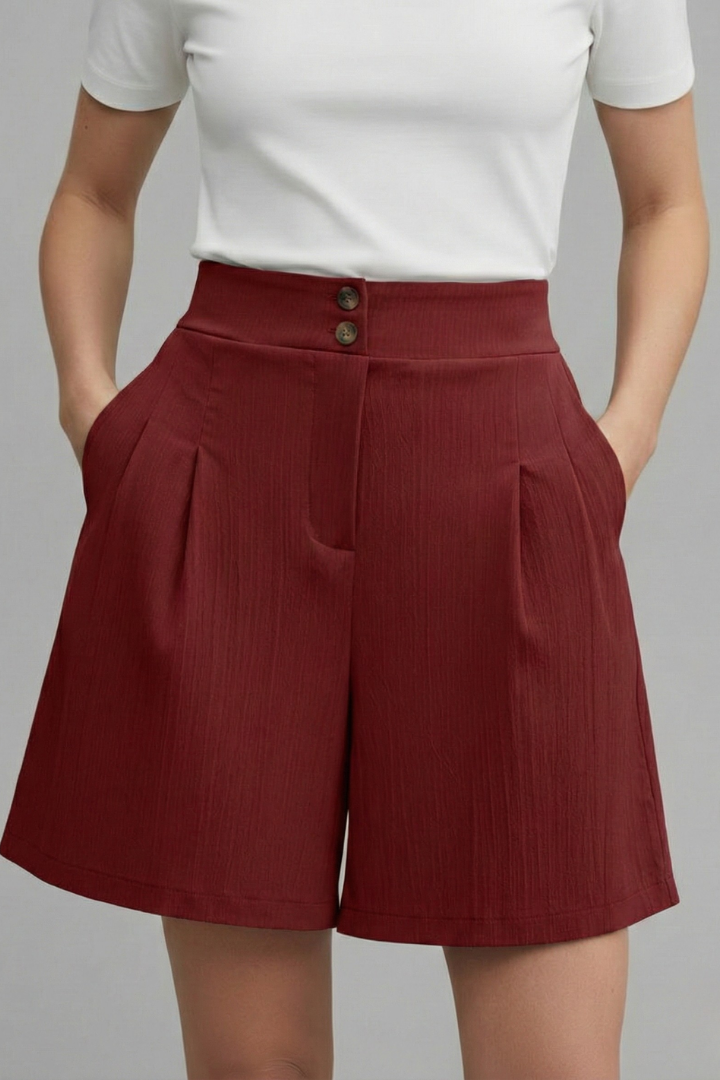 Katriel | Women's Shorts with Button Waist and Pleated Front