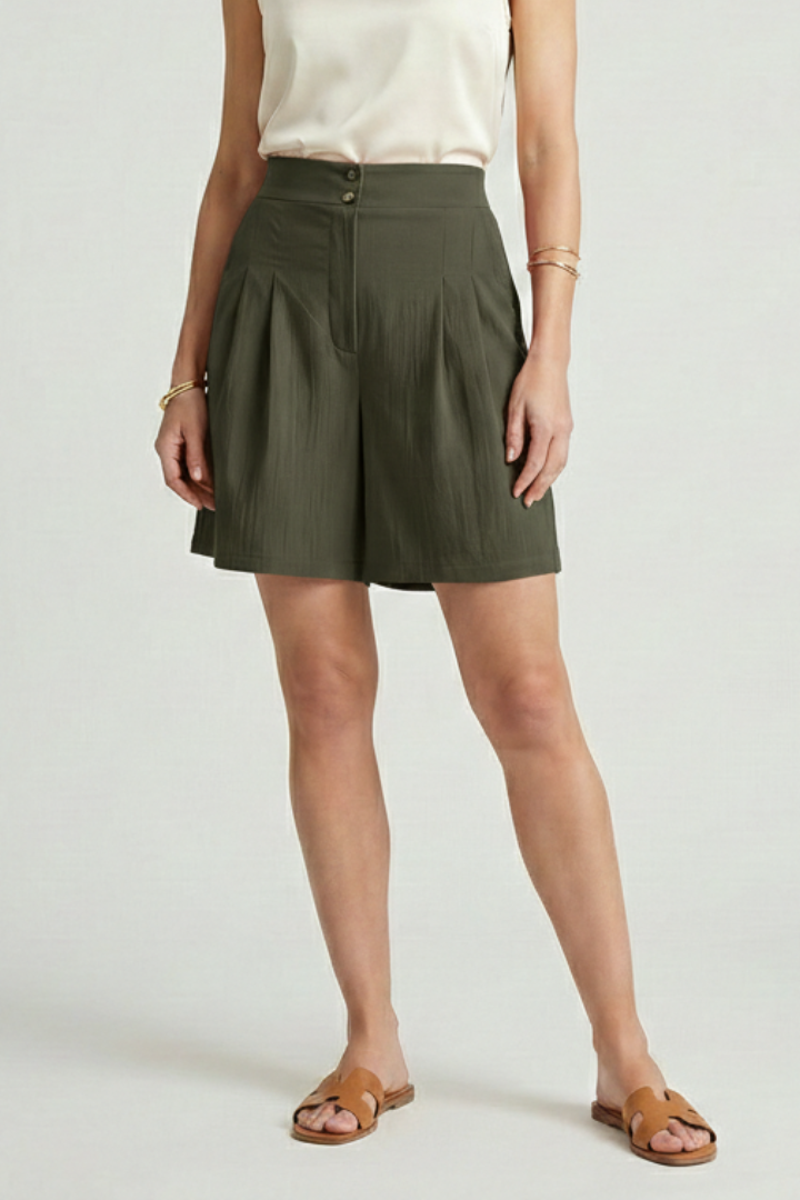 Katriel | Women's Shorts with Button Waist and Pleated Front
