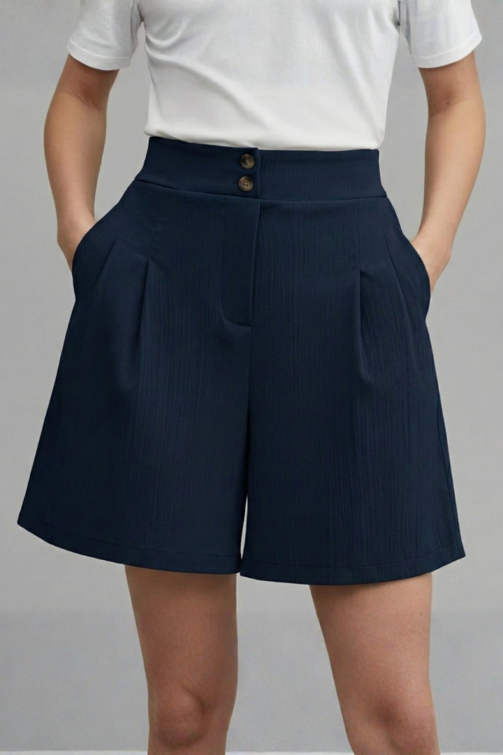 Katriel | Women's Shorts with Button Waist and Pleated Front