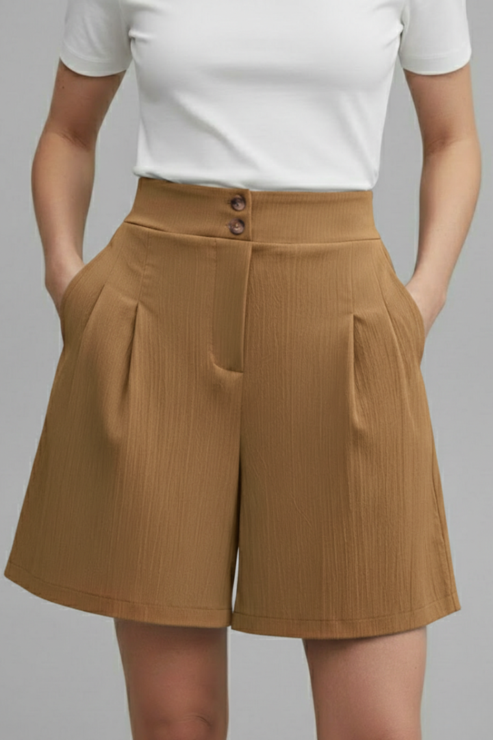Katriel | Women's Shorts with Button Waist and Pleated Front