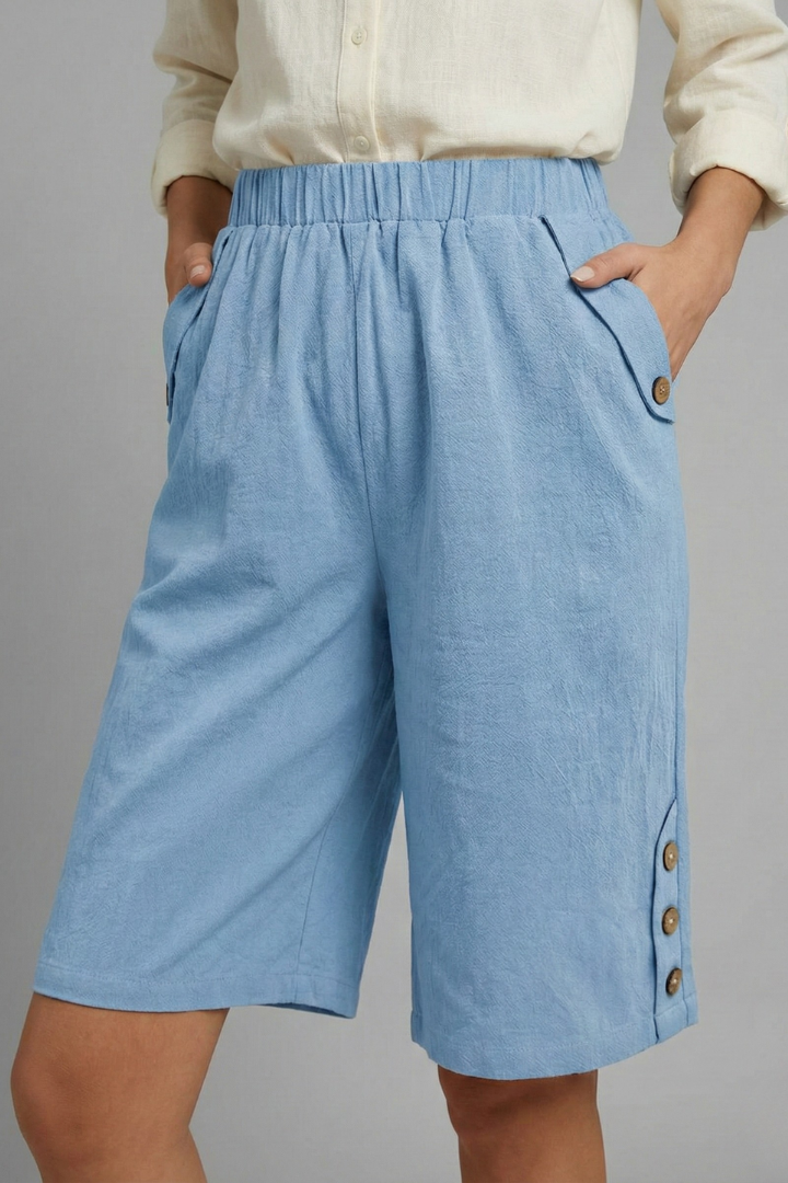 Lalage | Women's Shorts with Elastic Waist and Button Detail