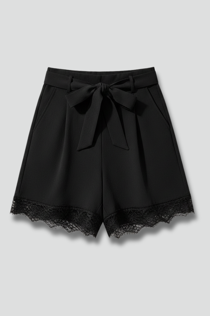 Isaura | Women's Shorts with Tie Waist and Lace Hem