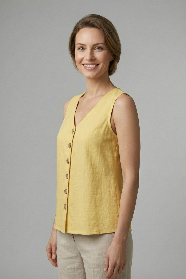 Bonnie | Women's Sleeveless Blouse with V-Neck and Button Front