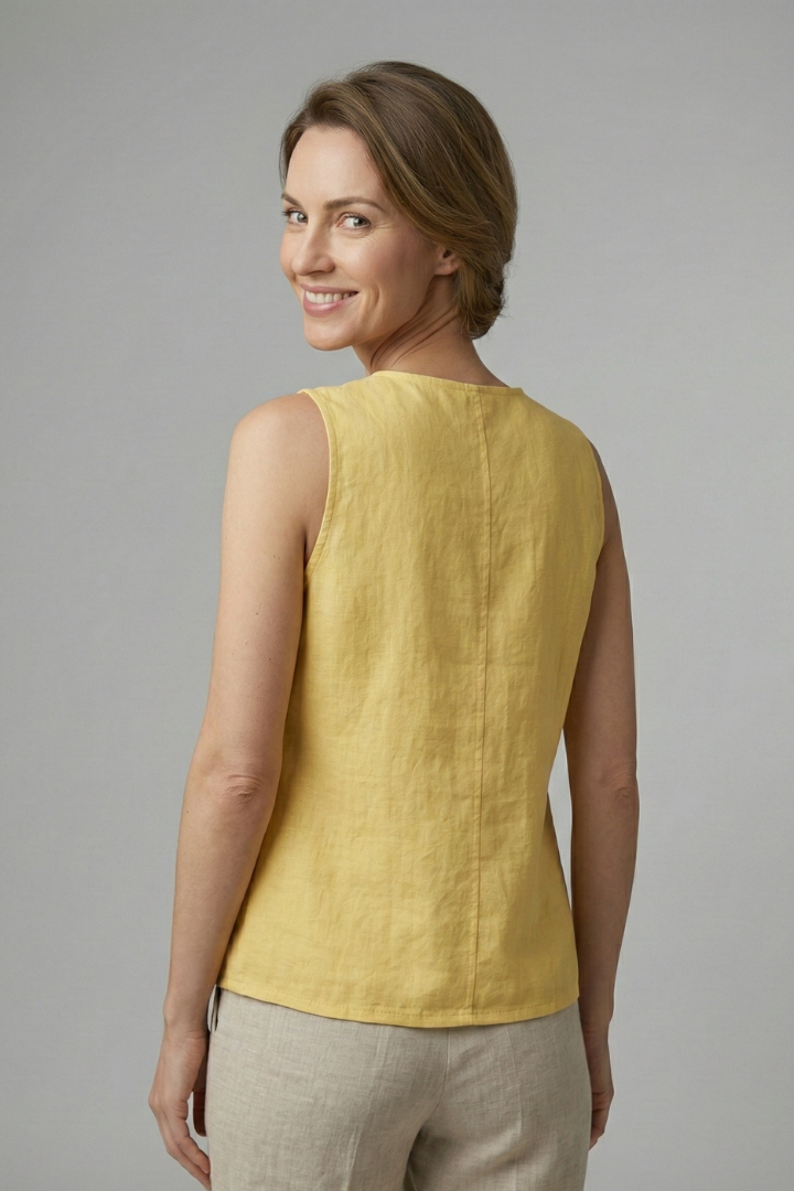 Bonnie | Women's Sleeveless Blouse with V-Neck and Button Front
