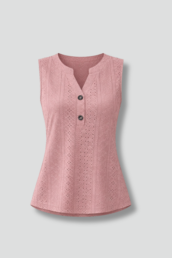 Beulah | Women's Sleeveless Blouse with V-Neck and Eyelet Pattern