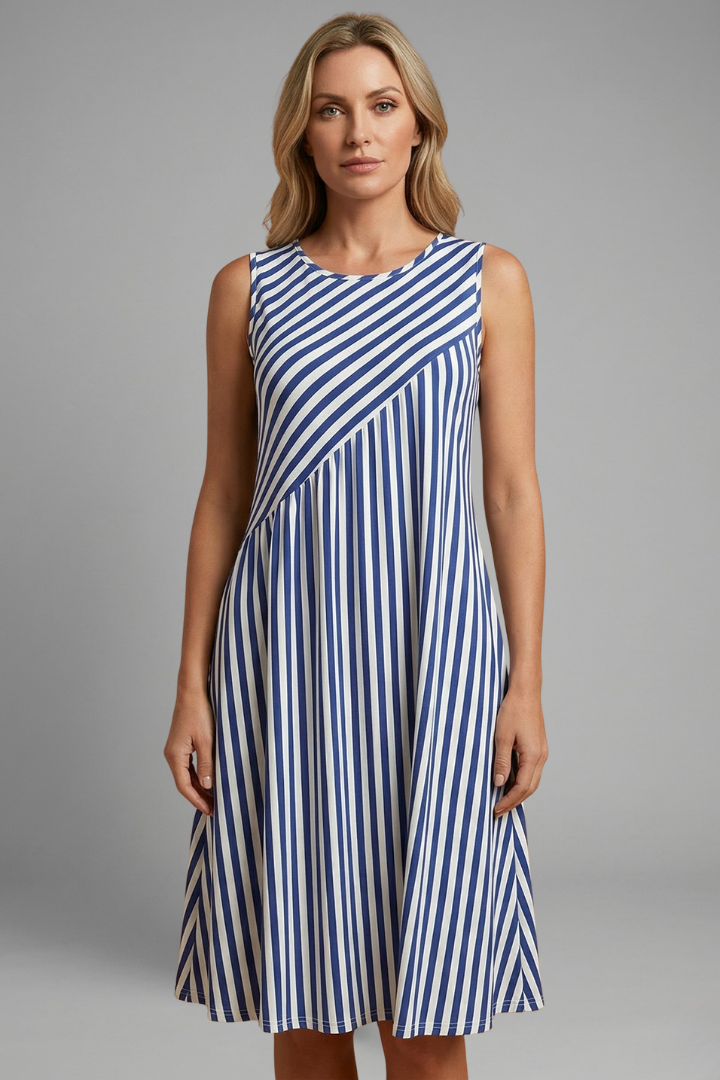 Peony | Women's Sleeveless Dress with Striped Pattern and Relaxed Fit