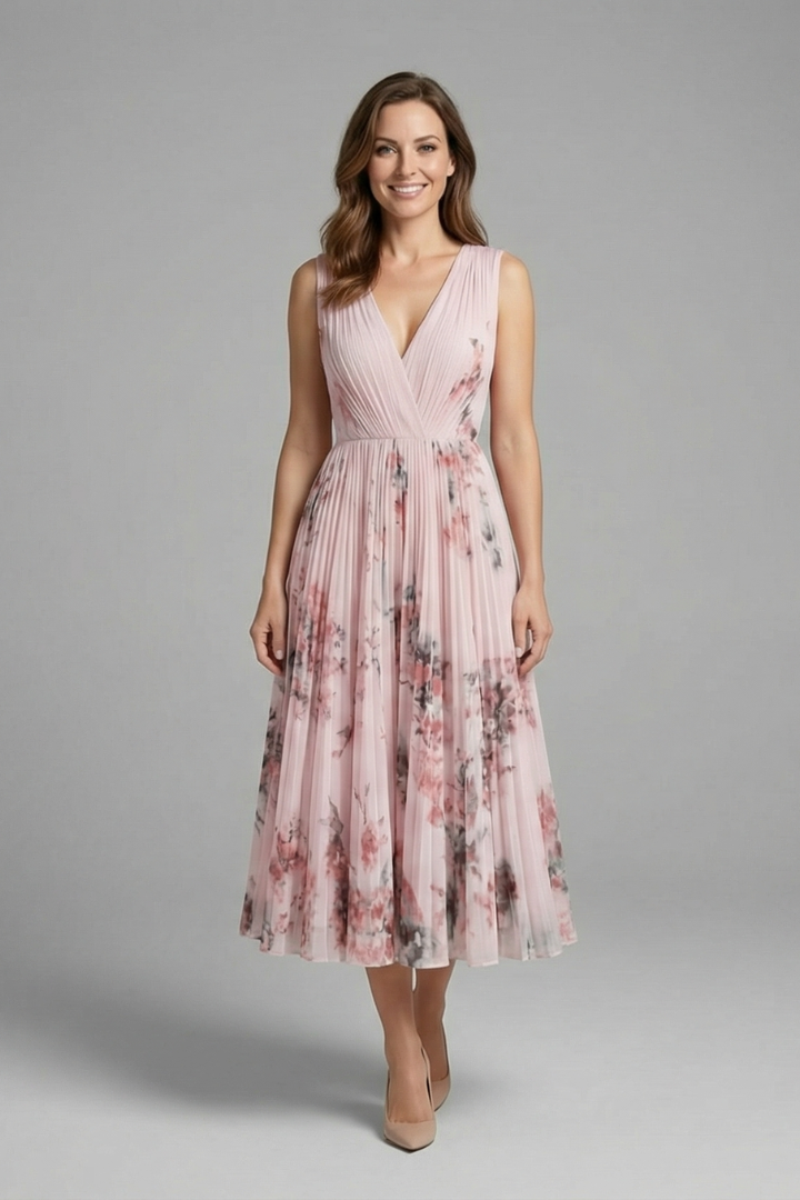 Ruby | Women's Sleeveless Dress with V-Neck and Pleated Skirt