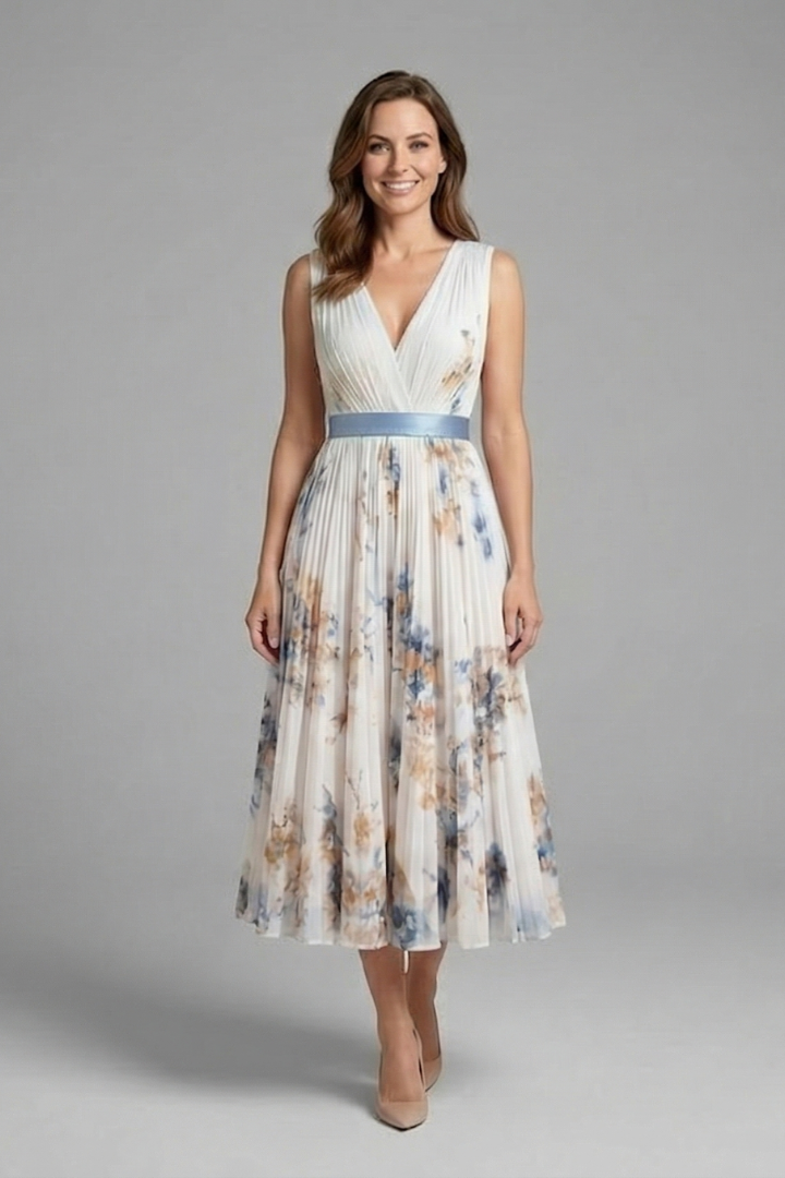 Ruby | Women's Sleeveless Dress with V-Neck and Pleated Skirt