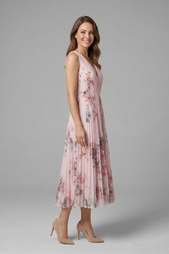 Ruby | Women's Sleeveless Dress with V-Neck and Pleated Skirt