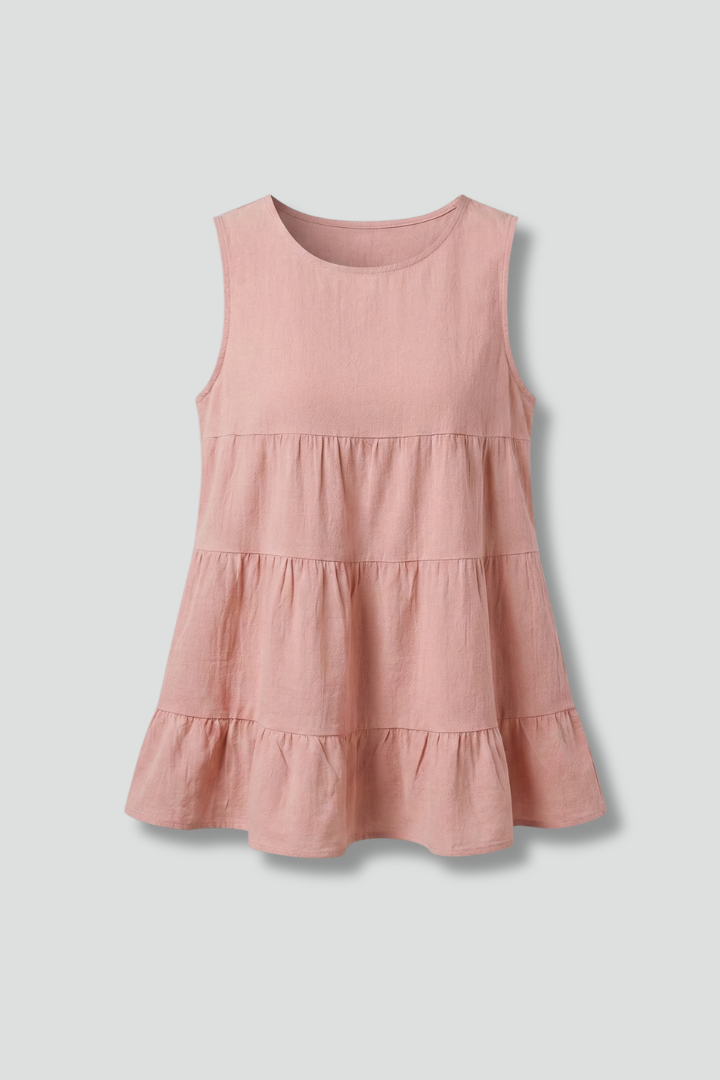 Cambria | Women's Sleeveless Top with Round Neck and Tiered Hem