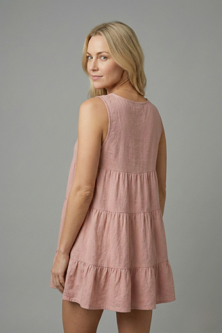 Cambria | Women's Sleeveless Top with Round Neck and Tiered Hem