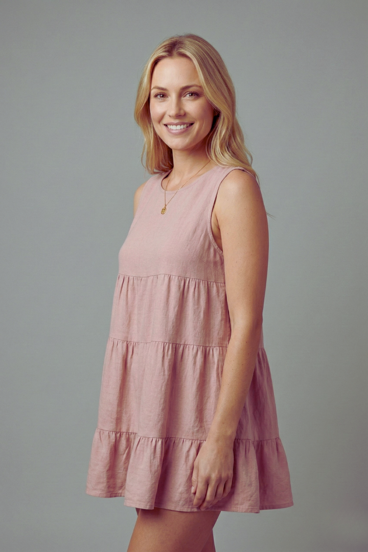 Cambria | Women's Sleeveless Top with Round Neck and Tiered Hem