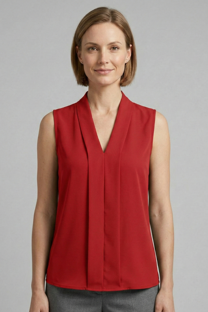 Carmen | Women's Sleeveless Top with V-Neck and Pleated Front