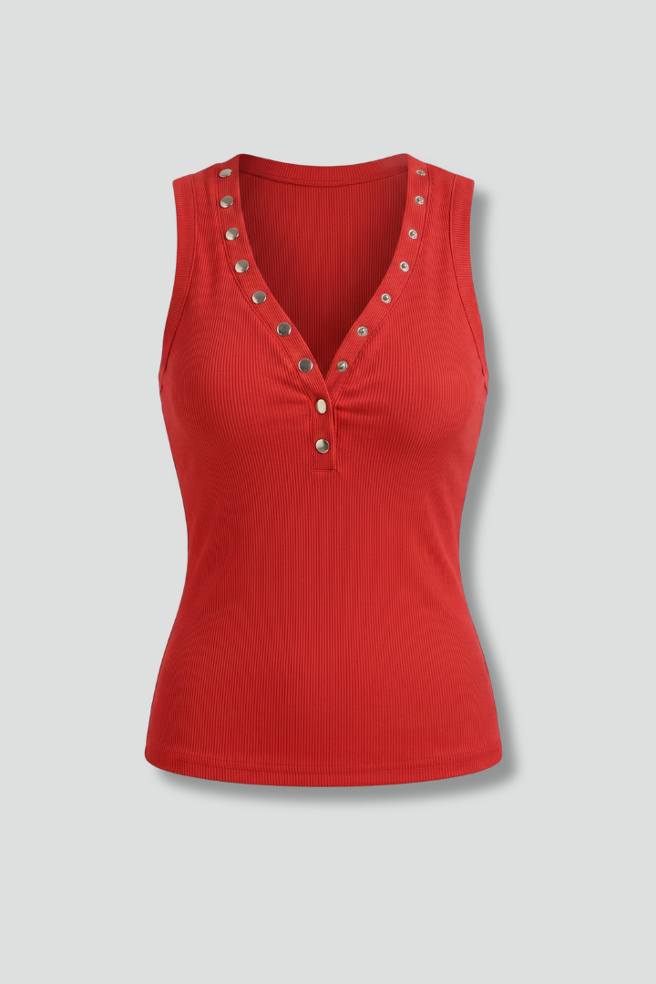 Blythe | Women's Sleeveless Top with V-Neck and Press Stud Fastening