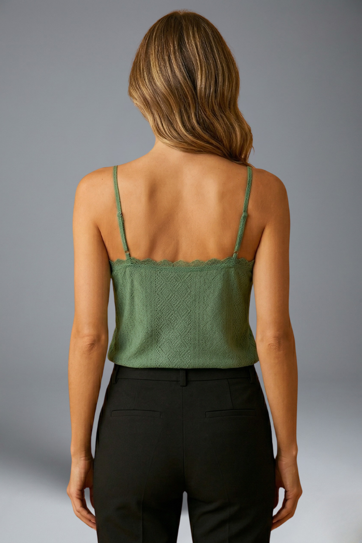 Simona | Women's Sleeveless Top with V Neck and Lace Detail
