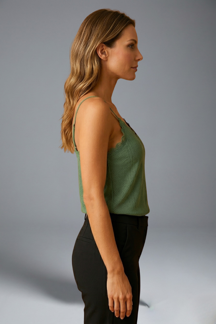 Simona | Women's Sleeveless Top with V Neck and Lace Detail