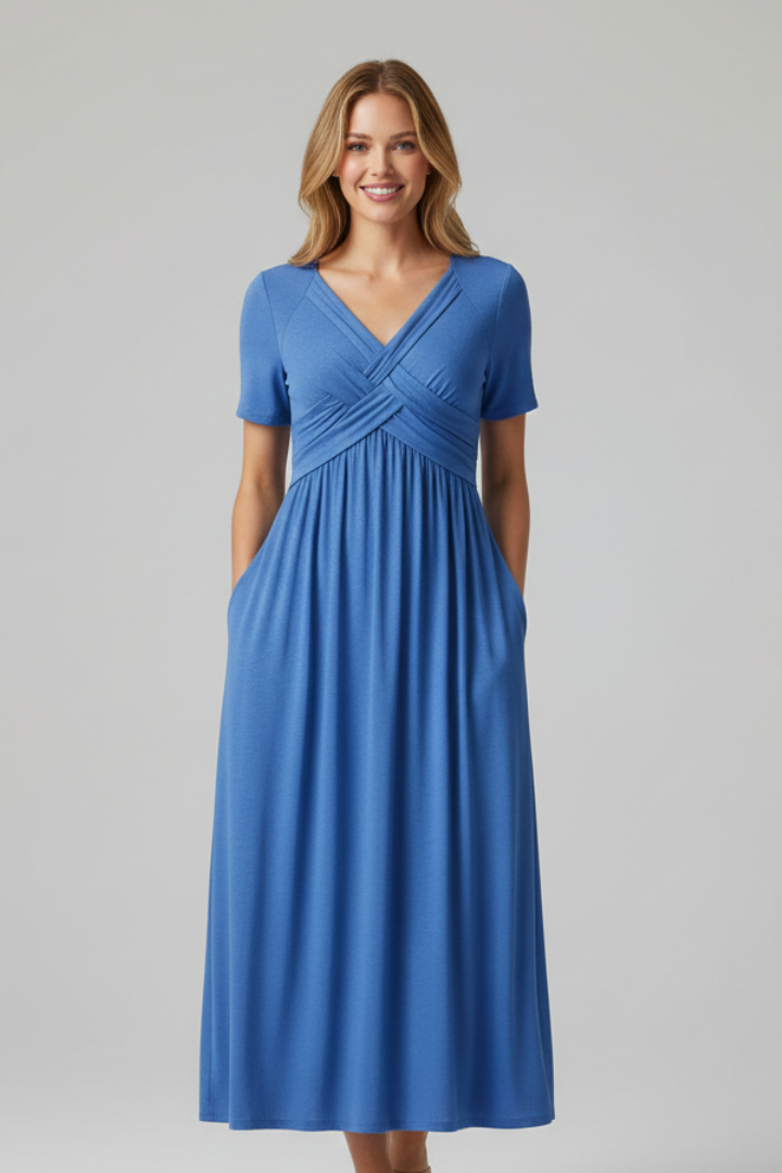 Raquel | Women's Summer Dress with V-neck and Short Sleeves