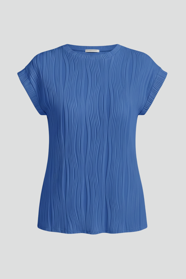 Charis | Women's T-Shirt with High Neckline and Pleated Surface