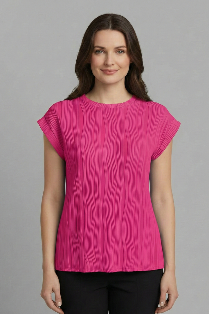 Charis | Women's T-Shirt with High Neckline and Pleated Surface
