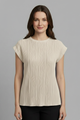 Charis | Women's T-Shirt with High Neckline and Pleated Surface