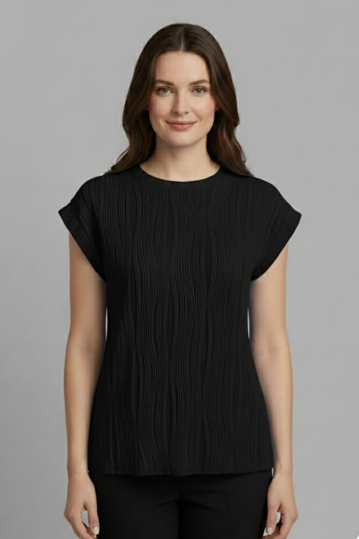 Charis | Women's T-Shirt with High Neckline and Pleated Surface