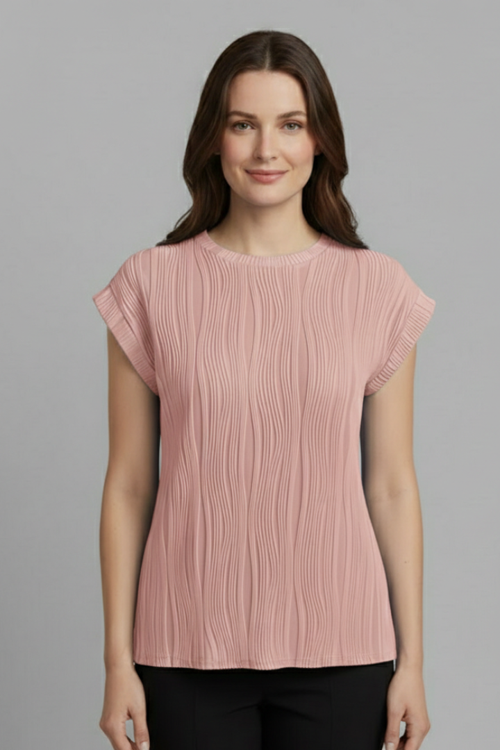 Charis | Women's T-Shirt with High Neckline and Pleated Surface