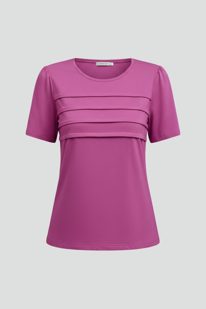 Cinzia | Women's T-Shirt with Round Neckline and Layered Front