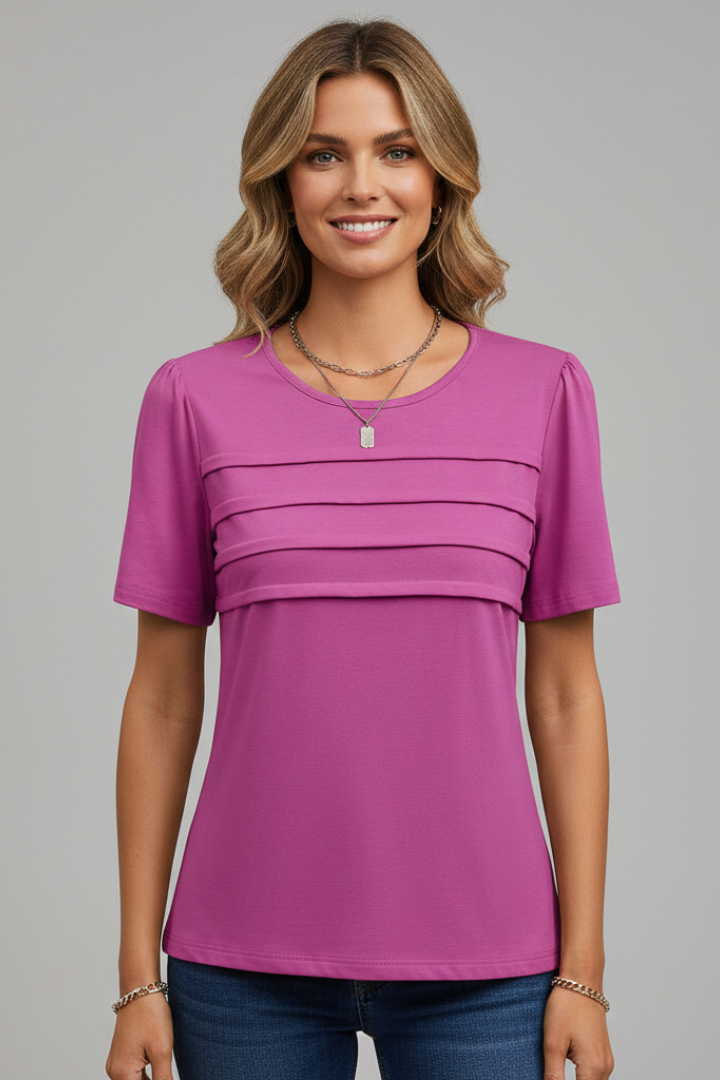 Cinzia | Women's T-Shirt with Round Neckline and Layered Front