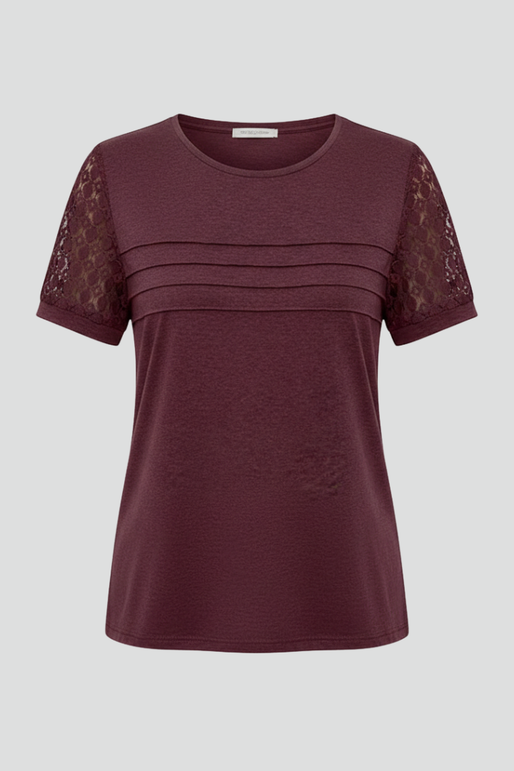 Columbine | Women's T-Shirt with Round Neckline and Textured Sleeves