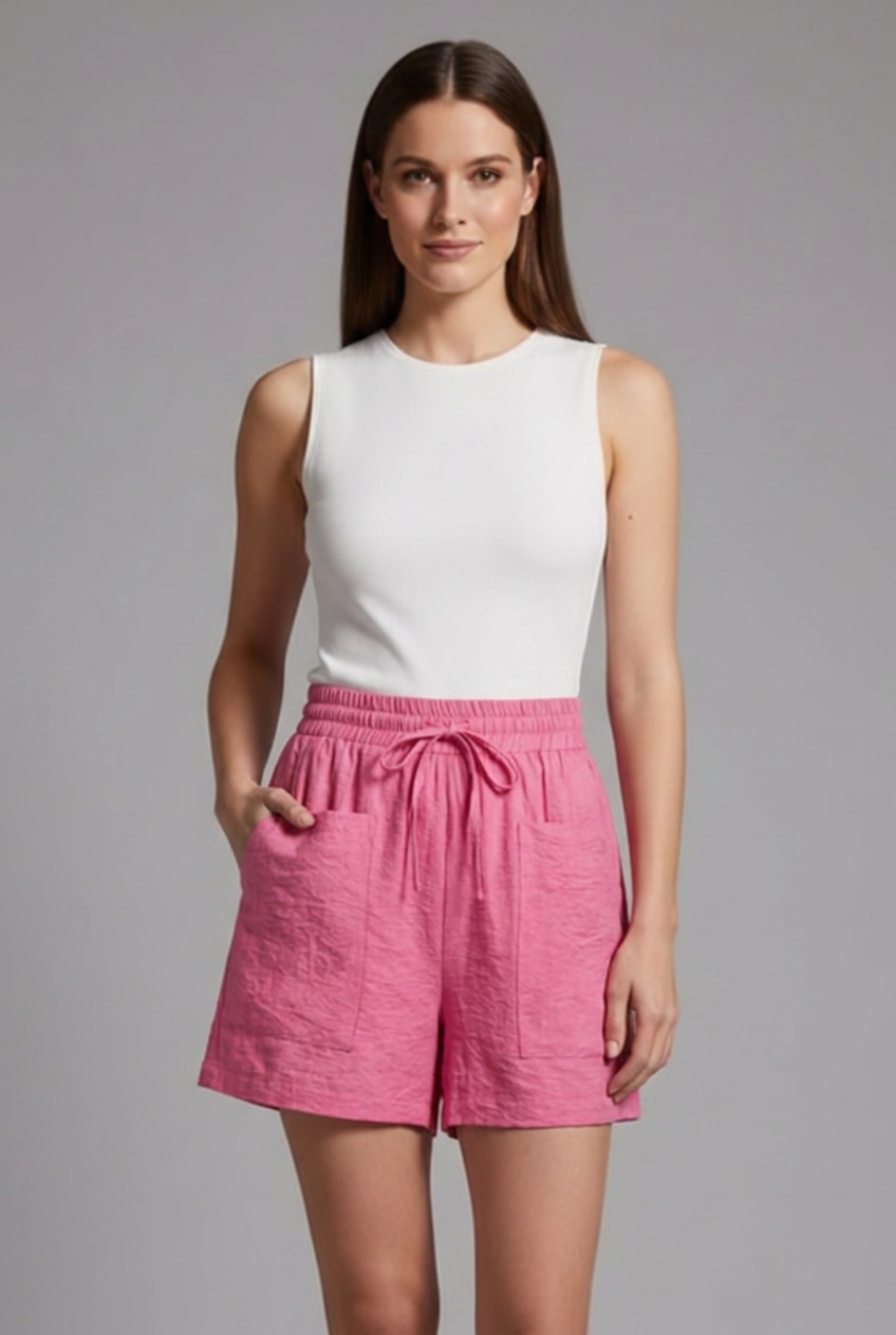 Irisa | Women's Textured Shorts with Drawstring Waist and Front Patch Pockets
