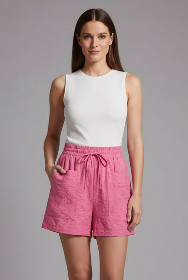 Irisa | Women's Textured Shorts with Drawstring Waist and Front Patch Pockets