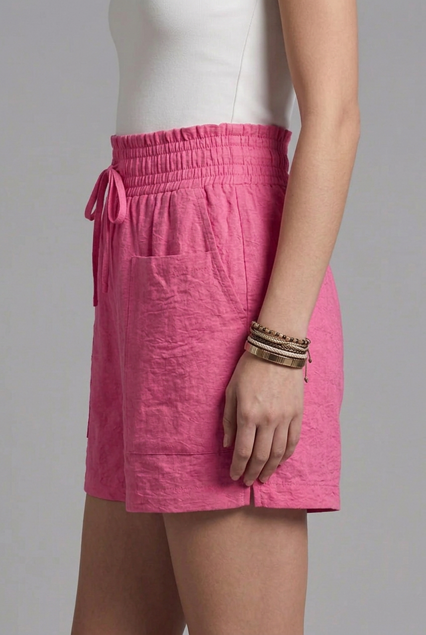 Irisa | Women's Textured Shorts with Drawstring Waist and Front Patch Pockets