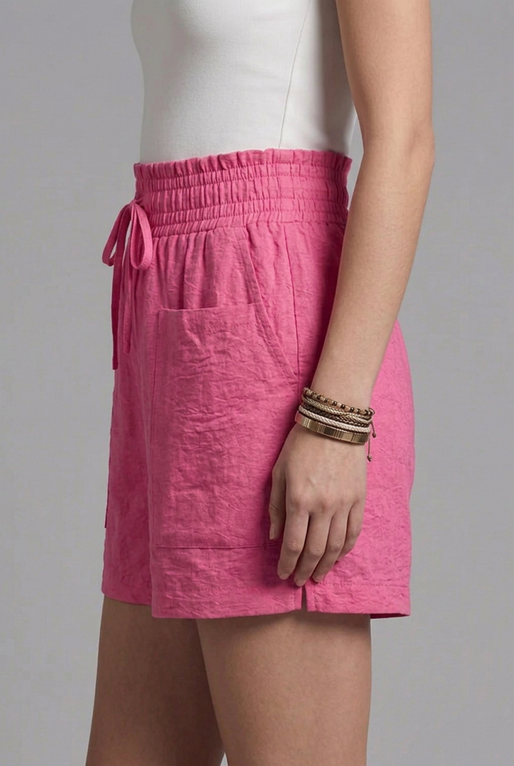 Irisa | Women's Textured Shorts with Drawstring Waist and Front Patch Pockets