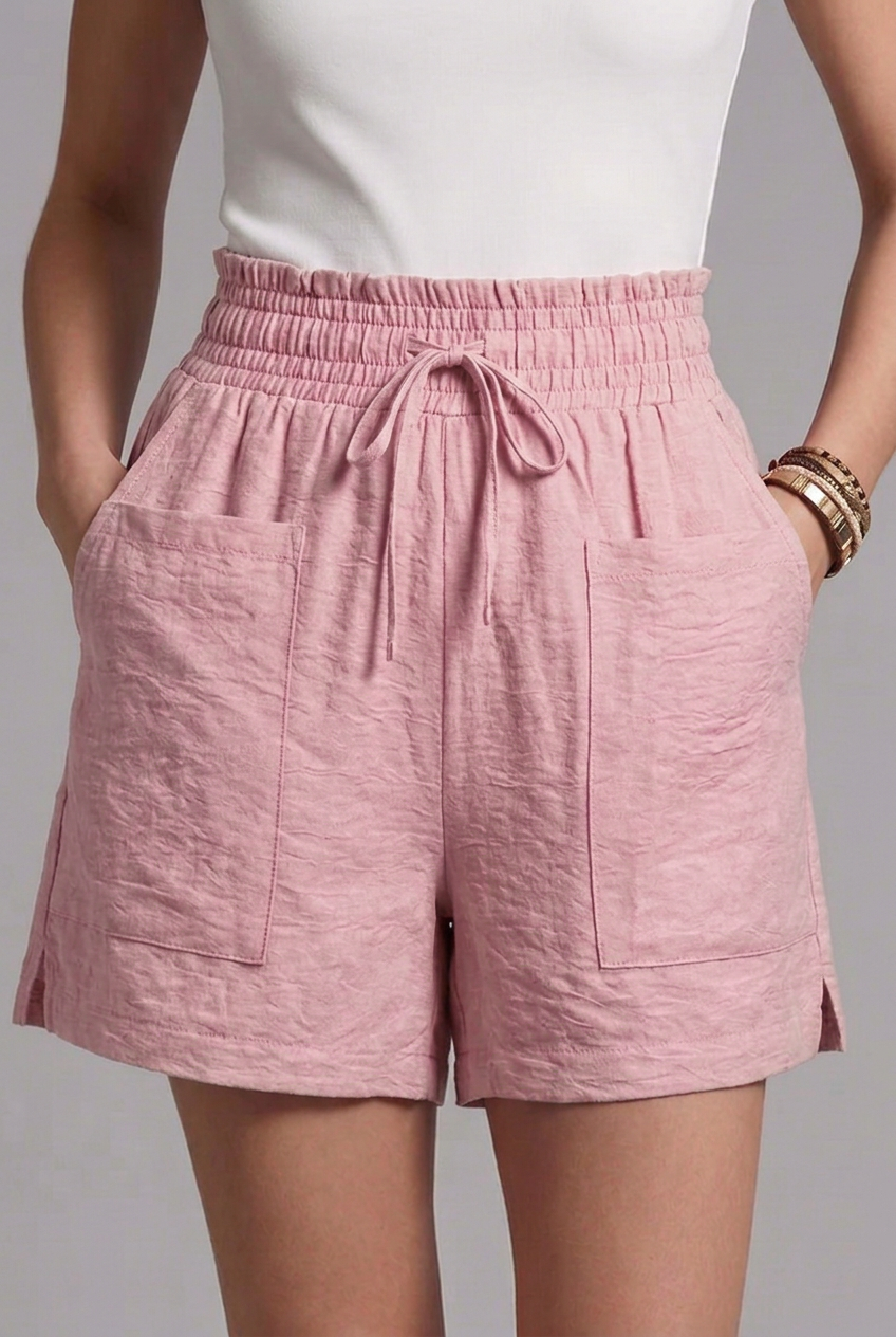 Irisa | Women's Textured Shorts with Drawstring Waist and Front Patch Pockets