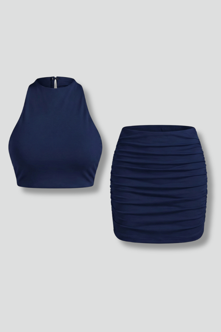 Evanthe | Women's Top and Mini Skirt with High Neck and Fitted Waist