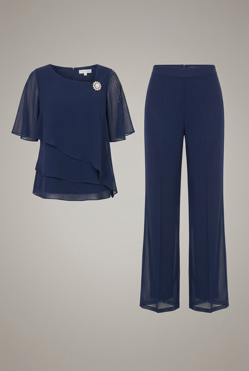 Dora | Women's Top and Trousers Set with Layered Top and Straight Legs