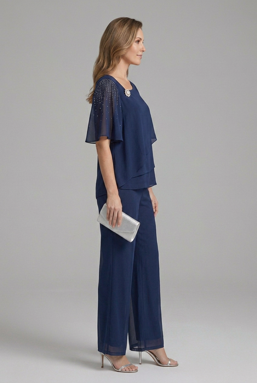 Dora | Women's Top and Trousers Set with Layered Top and Straight Legs