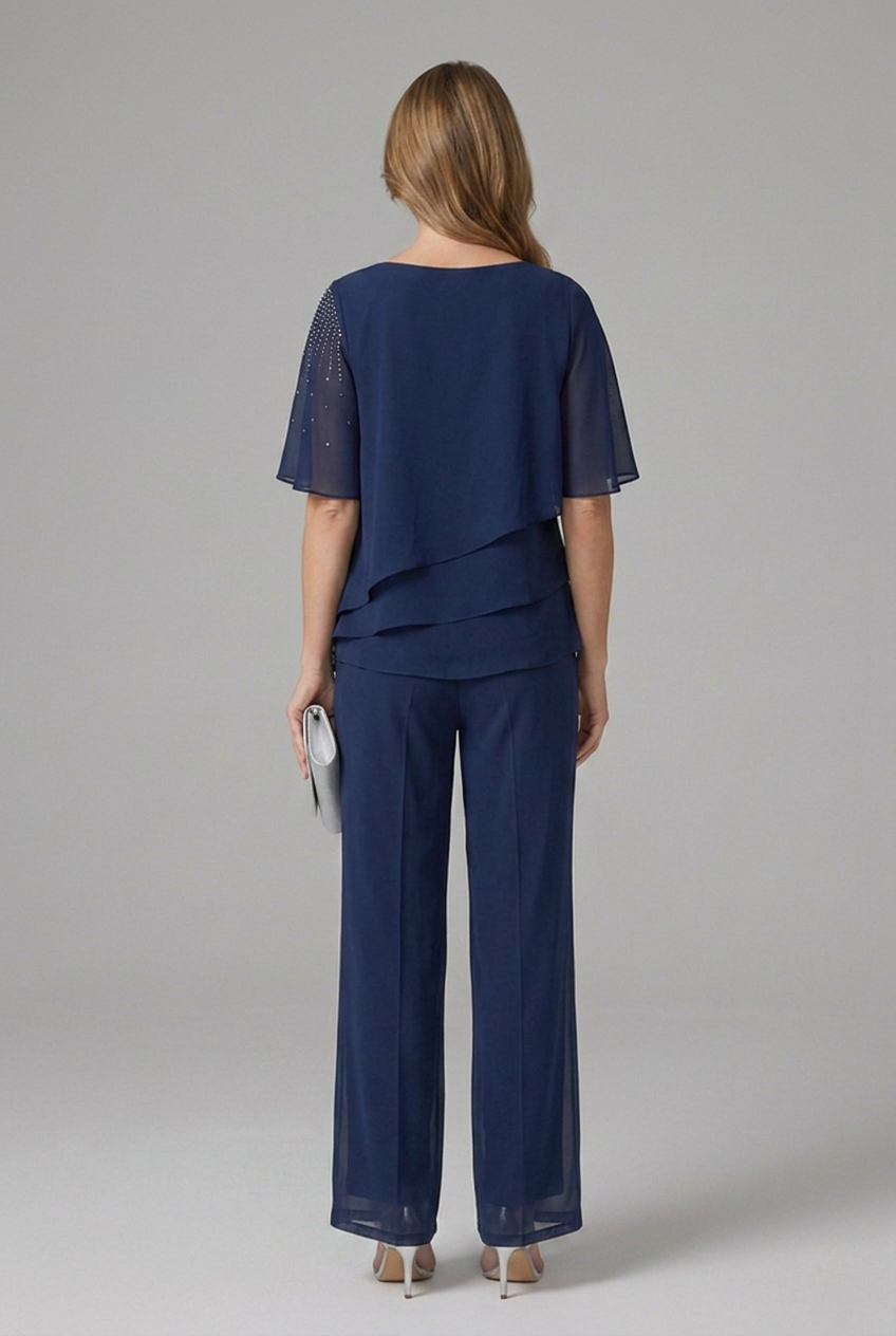 Dora | Women's Top and Trousers Set with Layered Top and Straight Legs