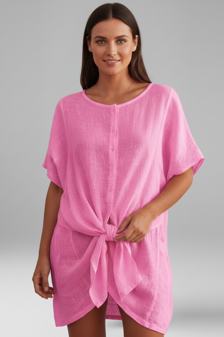 Marthe | Women's Tunic Dress with V-Neck and Short Sleeves