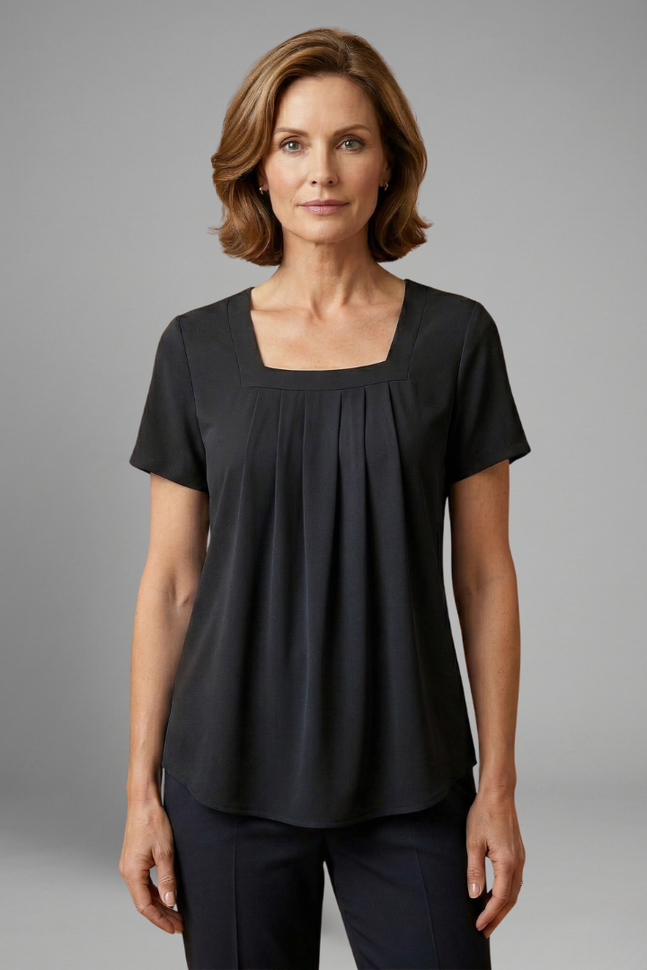 Leilani | Women's Tunic Top with Square Neck and Pleated Front