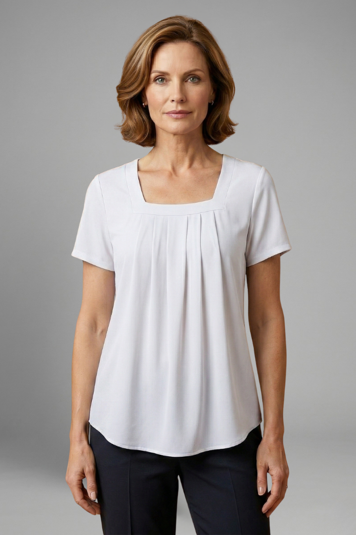 Leilani | Women's Tunic Top with Square Neck and Pleated Front