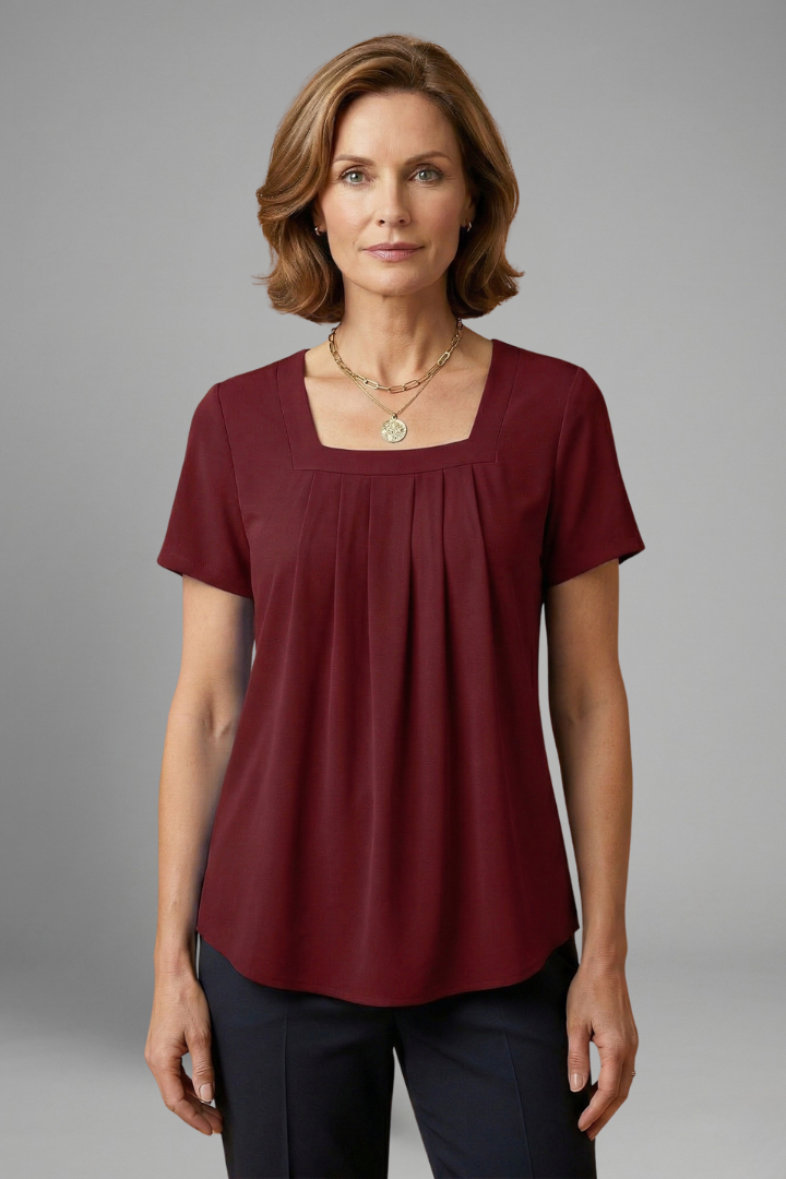 Leilani | Women's Tunic Top with Square Neck and Pleated Front