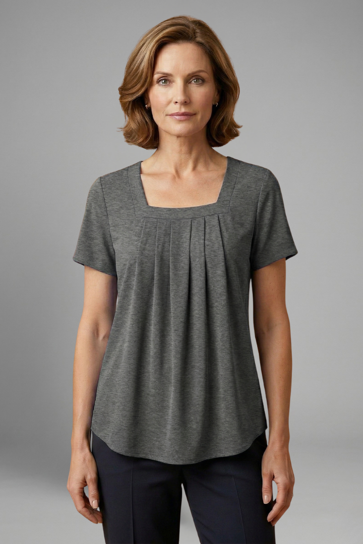 Leilani | Women's Tunic Top with Square Neck and Pleated Front